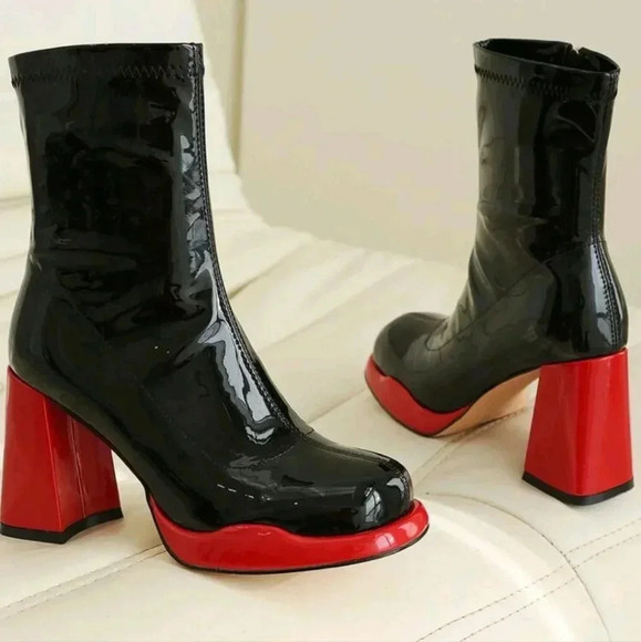 Women's Go Go Boots Platform Chunky Block Heel Boots Prom Square Toe Side Zipper - Picture 2 of 7